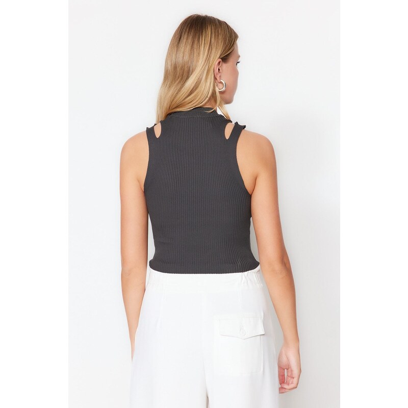 Trendyol Anthracite Knitwear Blouse with Crop Window/Cut Out Detailed