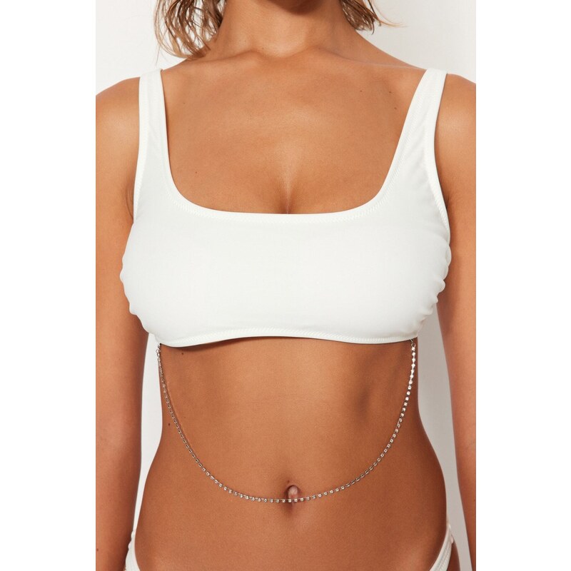 Trendyol Ecru Bralette Korálkový doplněk Bikiny Top