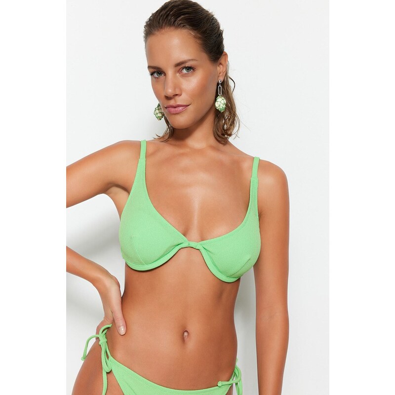 Trendyol Zelené Kostice Inverted V Underwire Ručník Bikiny Top