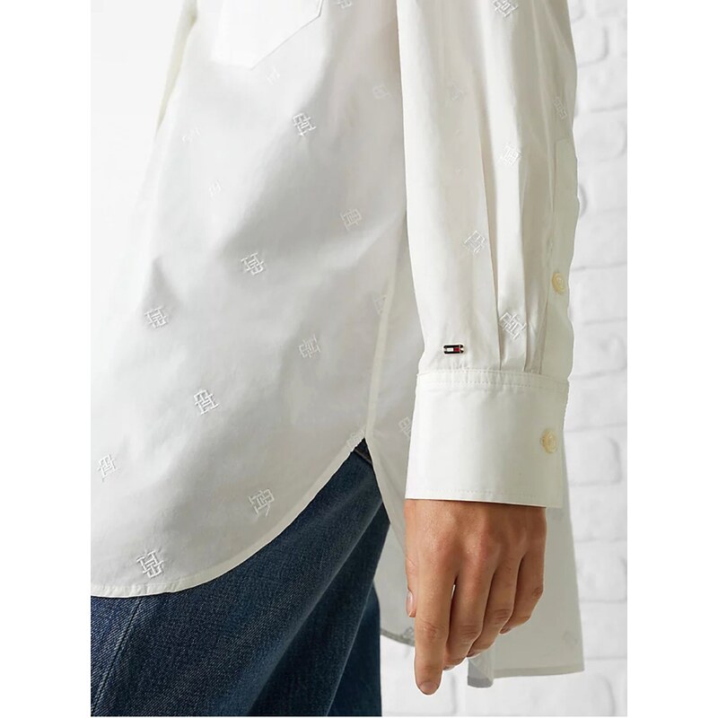 Bílá dámská oversize košile s výšivkou Tommy Hilfiger - Dámské