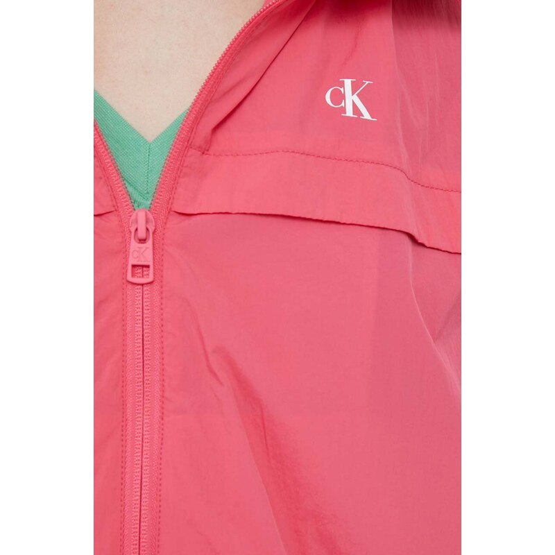 Větrovka Calvin Klein Jeans růžová barva, přechodná