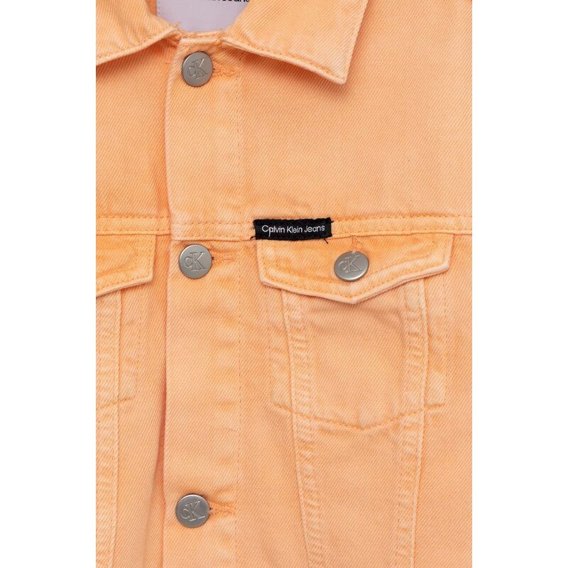 Dětská riflová bunda Calvin Klein Jeans oranžová barva