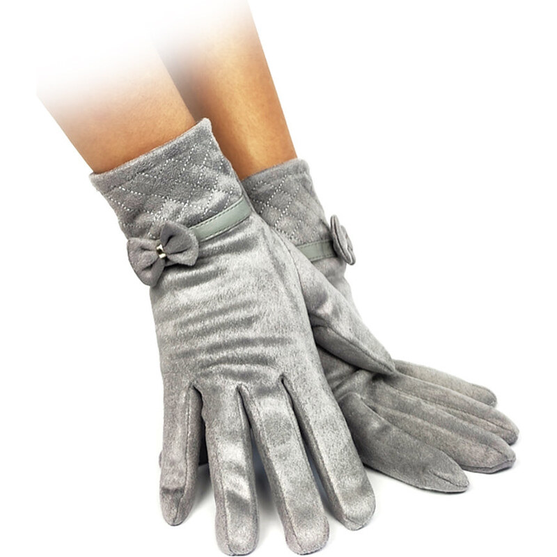 Dámské elegantní rukavice s mašlí stříbrné