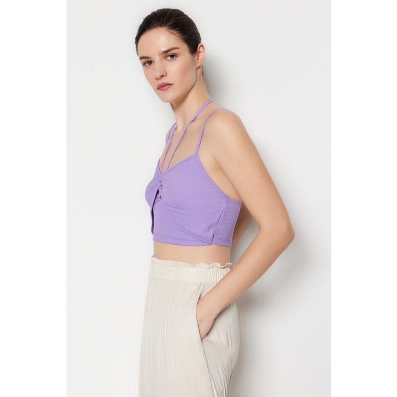 Trendyol Lilac Hangers and Window/Cut-Out Detail Knitted Crepe Knit Blouse