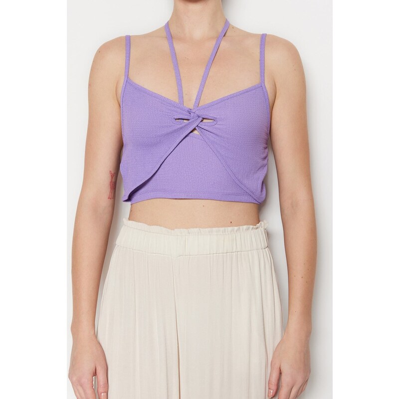 Trendyol Lilac Hangers and Window/Cut-Out Detail Knitted Crepe Knit Blouse