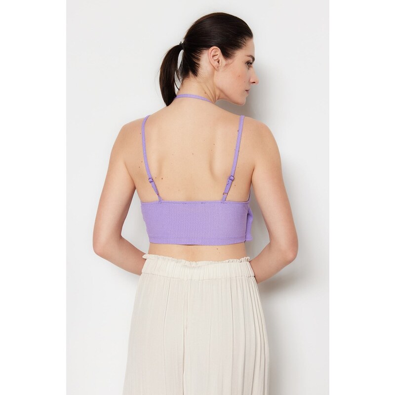 Trendyol Lilac Hangers and Window/Cut-Out Detail Knitted Crepe Knit Blouse