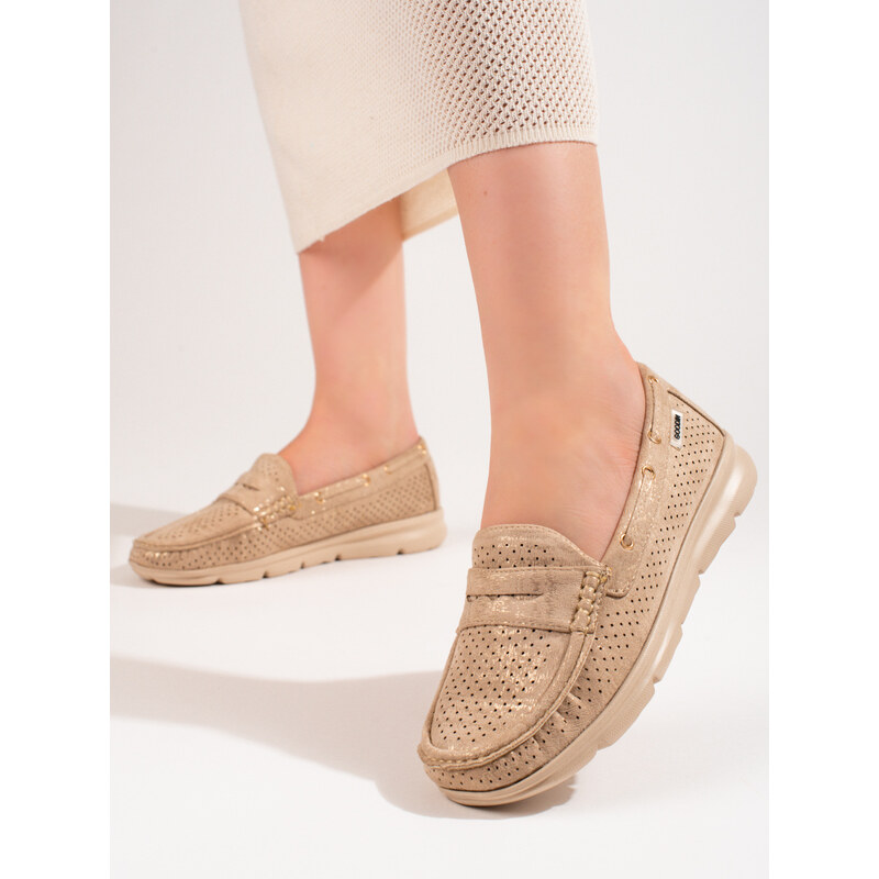 GOODIN Suede women's loafers Shelvt gold