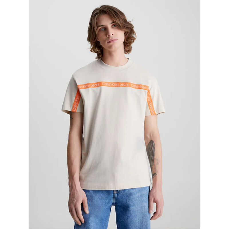 Calvin Klein pánské béžové tričko LOGO TAPE