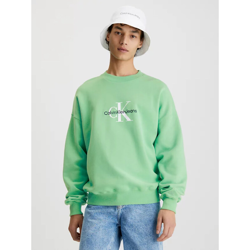 Calvin Klein pánská zelená mikina MONOLOGO OVERSIZED