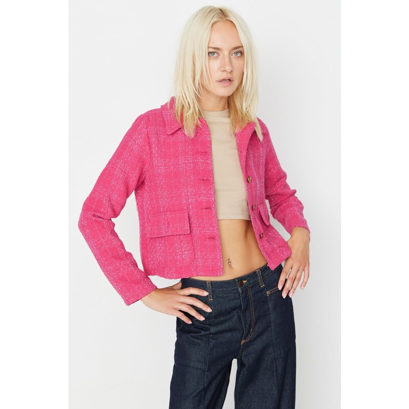 Trendyol Pink Fitted Pocket Detailed Plaid Woven Jacket