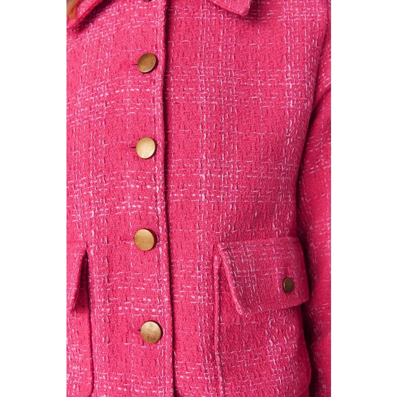 Trendyol Pink Fitted Pocket Detailed Plaid Woven Jacket