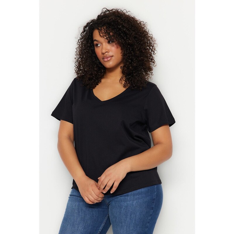 Trendyol Curve Black and White 2-Pack Basic Knitted T-Shirt