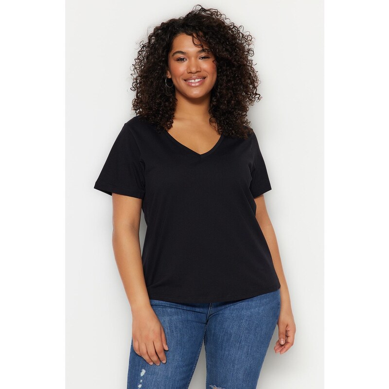 Trendyol Curve Black and White 2-Pack Basic Knitted T-Shirt