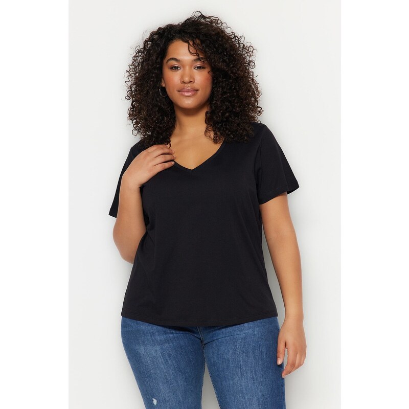 Trendyol Curve Black and White 2-Pack Basic Knitted T-Shirt