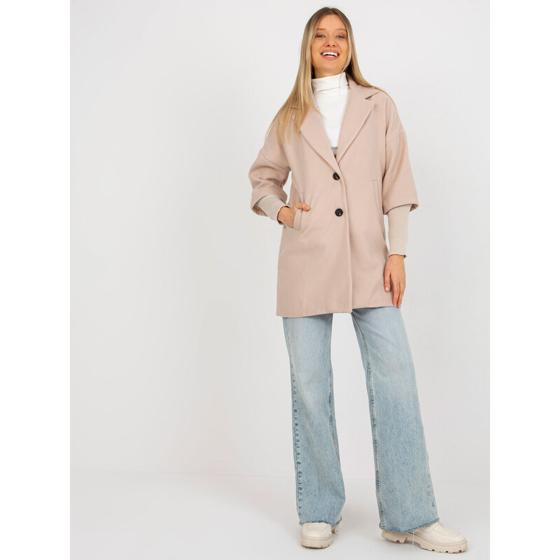 Fashionhunters Béžový dámský kabát s kapsami OCH BELLA