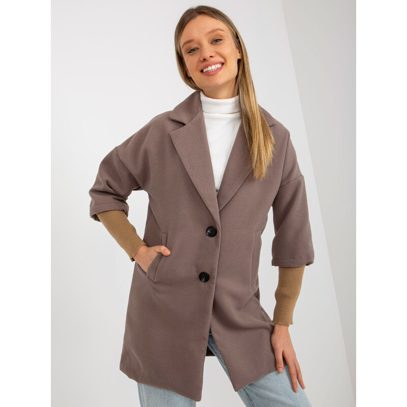 BASIC Hnědý kabát s úzkými rukávy -brown Hnědá