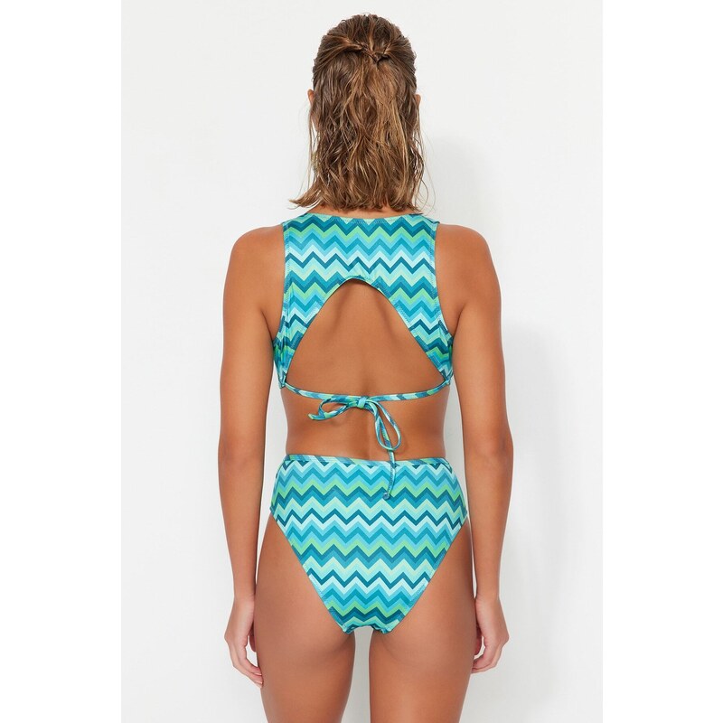 Trendyol Geometric Patterned Deep Low-cut High Leg Regular Swimsuit