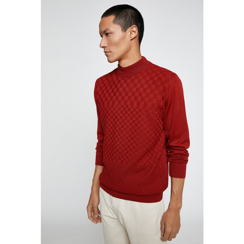 Koton Basic Knitwear Sweater Half Turtleneck Long Sleeved Geometric Pattern.