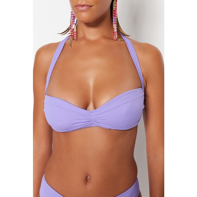 Trendyol Lilac Strapless Pleated Bikini Top