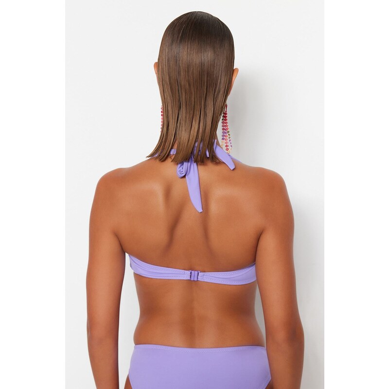 Trendyol Lilac Strapless Pleated Bikini Top