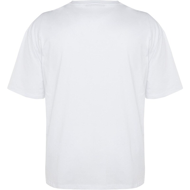 Trendyol Velká velikost Bílé Oversize Pohodlné Základní 100% bavlněné tričko