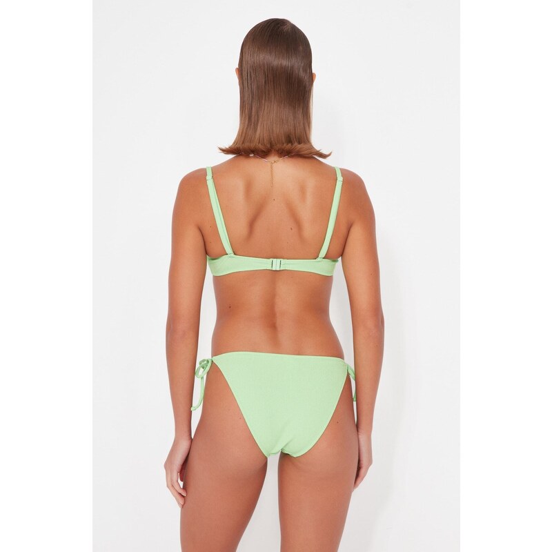 Trendyol Zelené Kostice Inverted V Underwire Ručník Bikiny Top