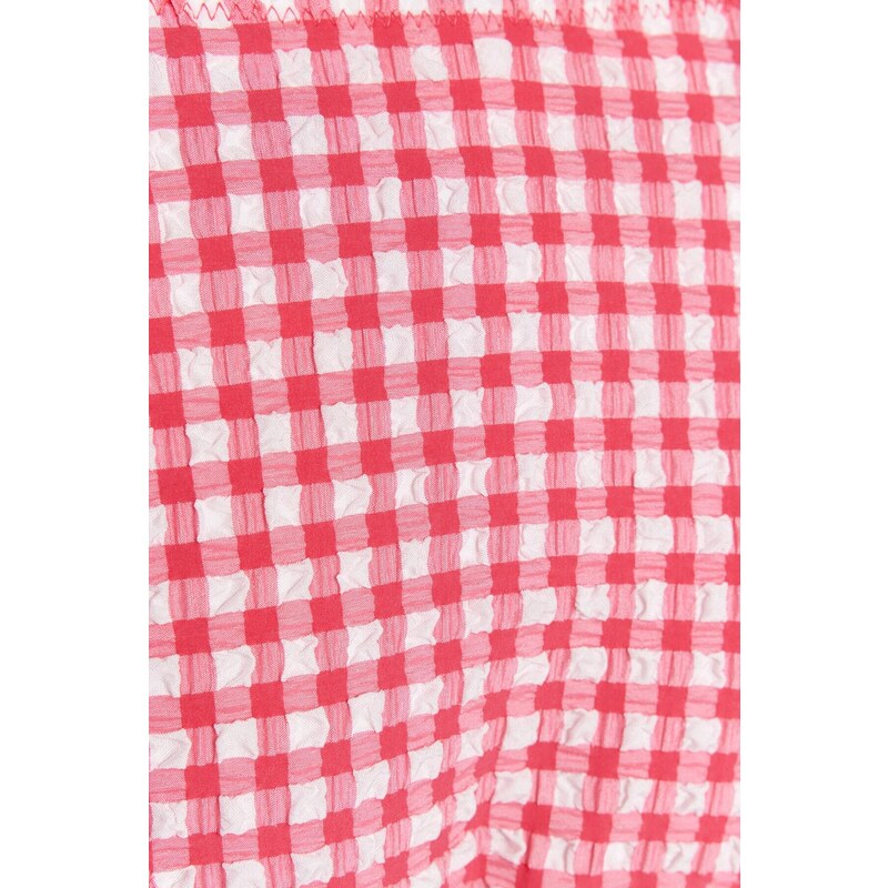 Trendyol Red Gingham Texturovaný Tie-Up Pravidelné Kalhoty Na Nohavici