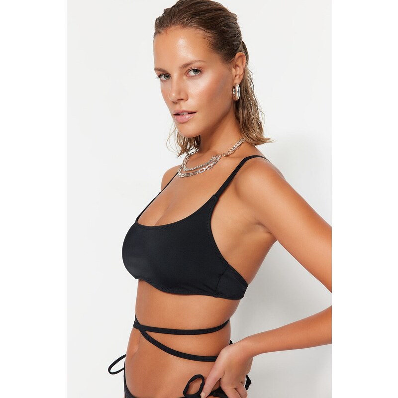 Trendyol Black Bralette Piping Bikini Top