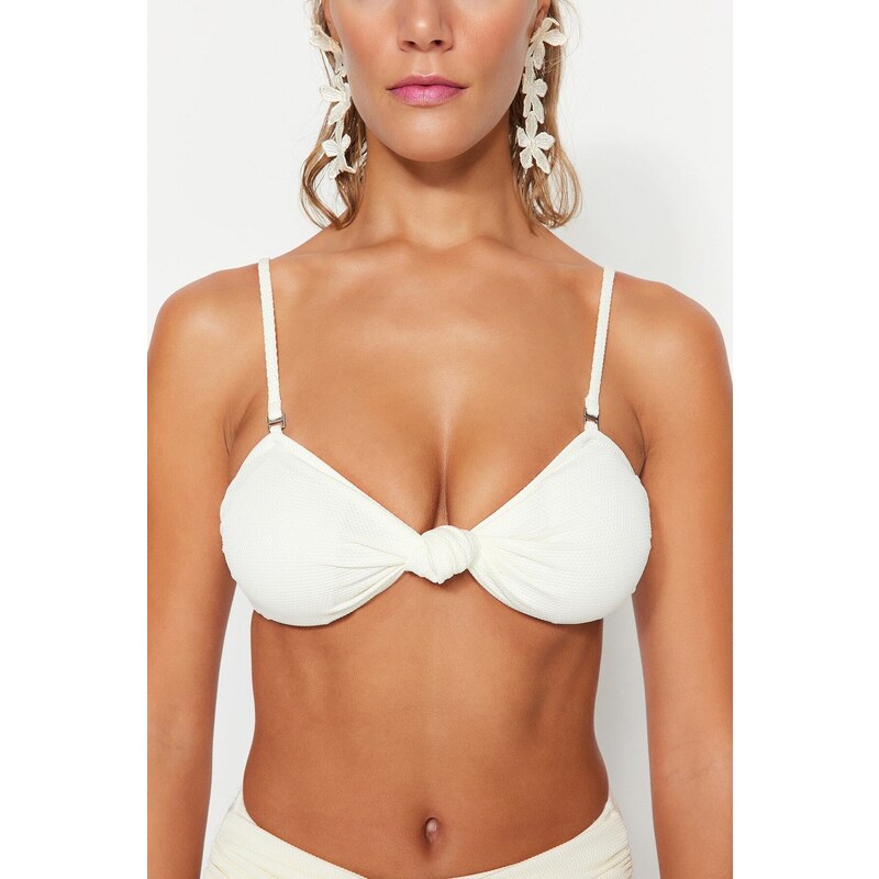 Trendyol Ecru Strapless Knotted Textured Bikini Top