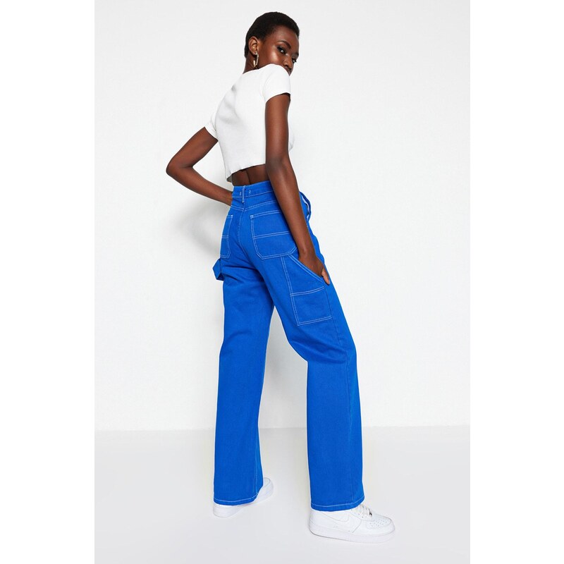 Trendyol Blue Stitch Detail High Waist Wide Leg Jeans