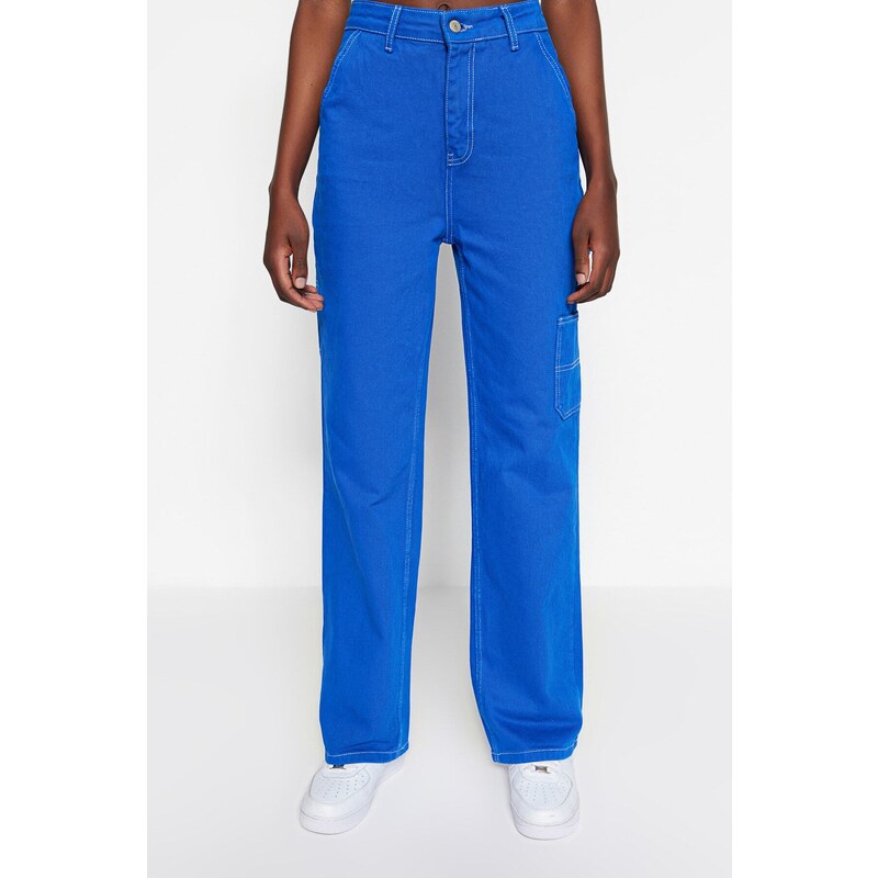 Trendyol Blue Stitch Detail High Waist Wide Leg Jeans