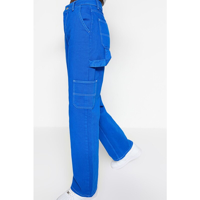 Trendyol Blue Stitch Detail High Waist Wide Leg Jeans