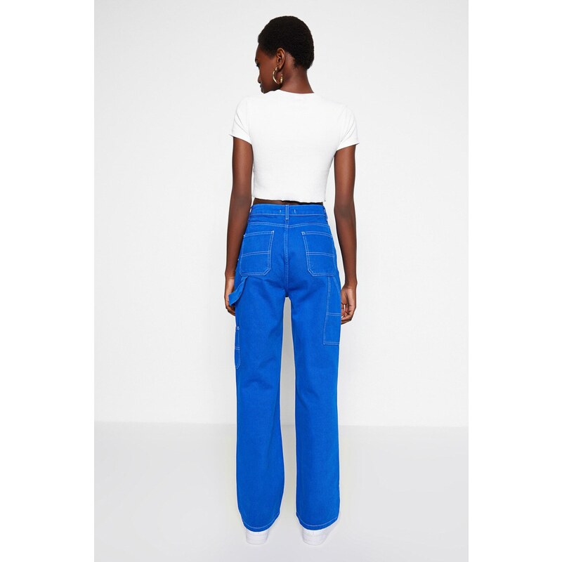 Trendyol Blue Stitch Detail High Waist Wide Leg Jeans