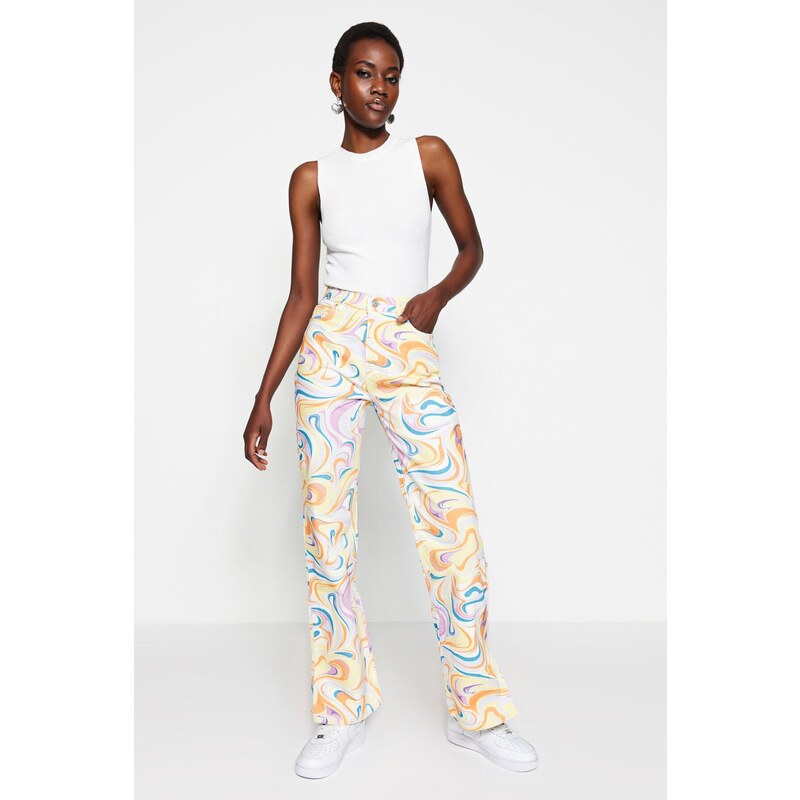 Trendyol Multicolored Wavy Pattern High Waist 90's Wide Leg Jeans