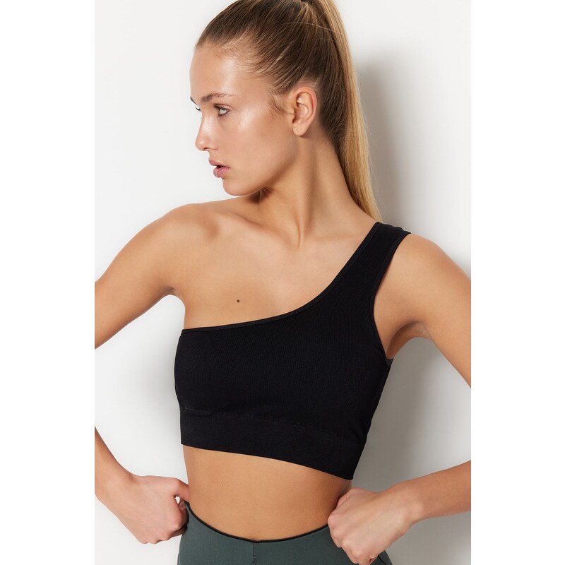 Trendyol Black Seamless/Seamless Supported/Shaping Single Shoulder Knitted Sports Bra