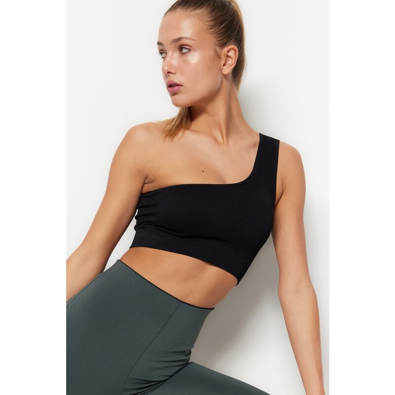 Trendyol Black Seamless/Seamless Supported/Shaping Single Shoulder Knitted Sports Bra