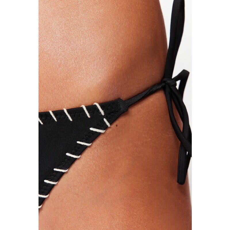 Trendyol Black Embroidered High Leg Bikini Bottoms