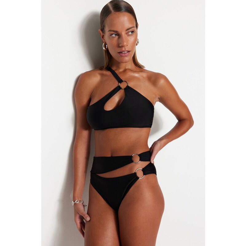 Trendyol High Waist Normal Leg Bikini Bottom with Black Accessories