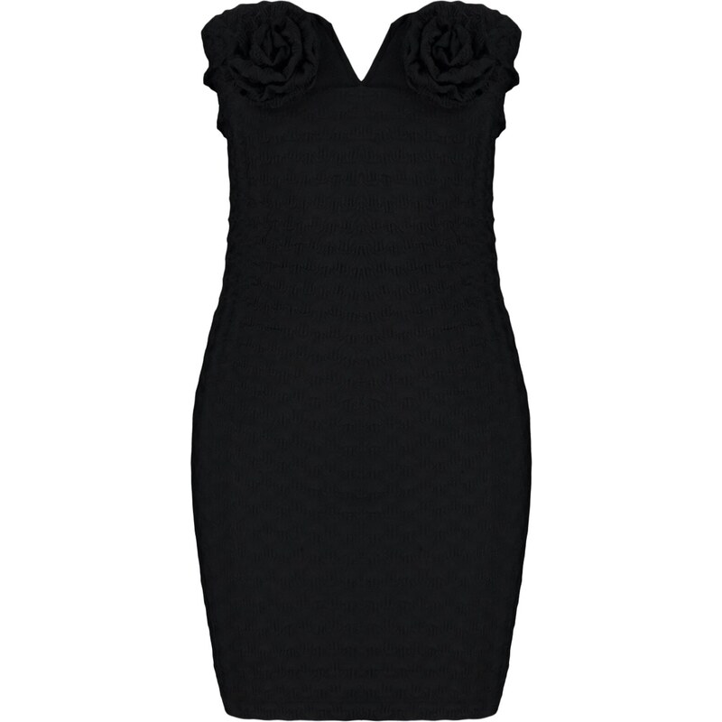 Trendyol Black Fitted Knitted Lined Textured Self-Patterned Stylish Evening Dress