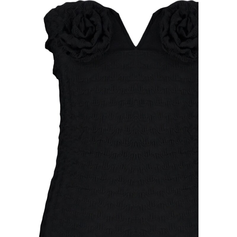 Trendyol Black Fitted Knitted Lined Textured Self-Patterned Stylish Evening Dress