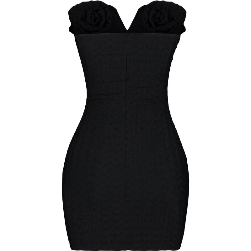 Trendyol Black Fitted Knitted Lined Textured Self-Patterned Stylish Evening Dress