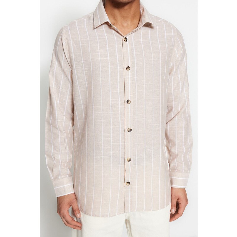 Trendyol Beige Regular Fit Shirt Collar Striped Shirt