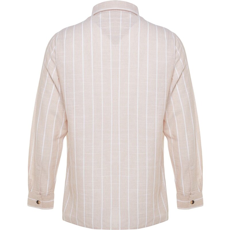 Trendyol Beige Regular Fit Shirt Collar Striped Shirt