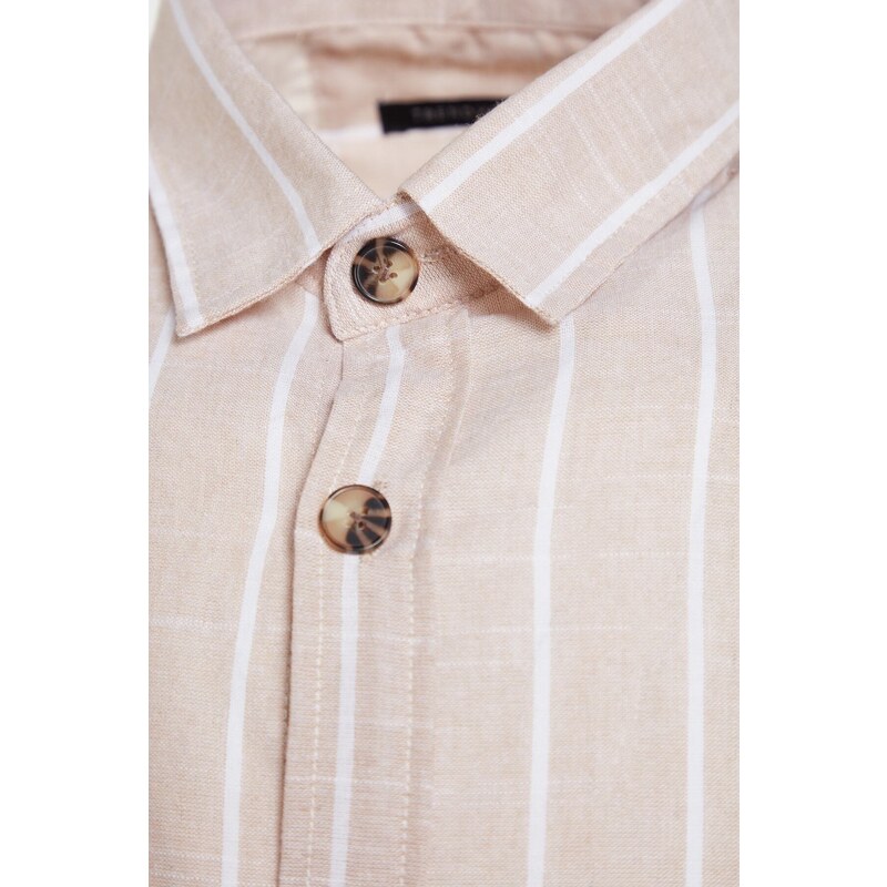 Trendyol Beige Regular Fit Shirt Collar Striped Shirt