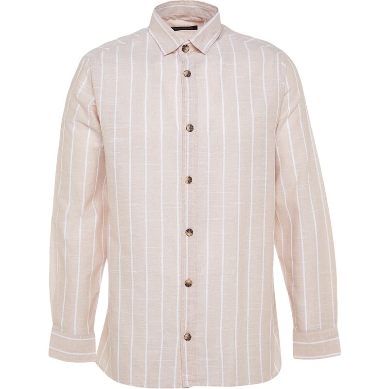 Trendyol Beige Regular Fit Shirt Collar Striped Shirt