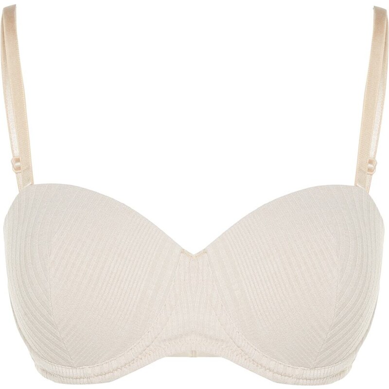 Trendyol Beige Corded Fixed Cup Strapless Knitted Bra with Removable Straps