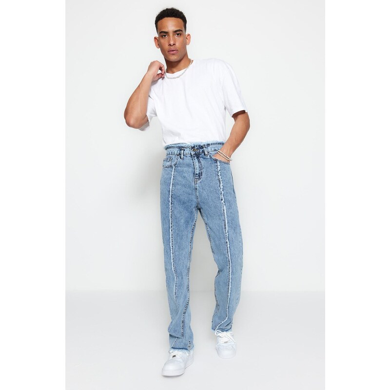 Trendyol Light Blue Men's Straight Fit Stitched Stitched Jeans Jeans From The Front TMMNSS21JE0057