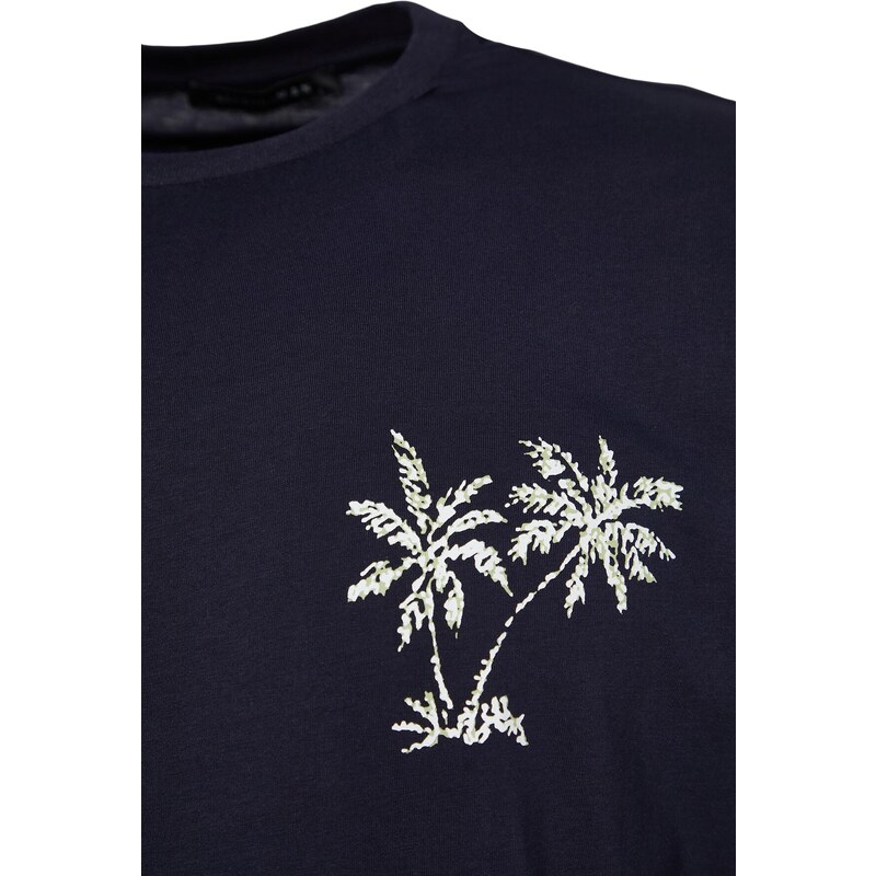 Trendyol Navy Blue Oversize/Wide Cut 100% Cotton Tropical Back Printed T-Shirt