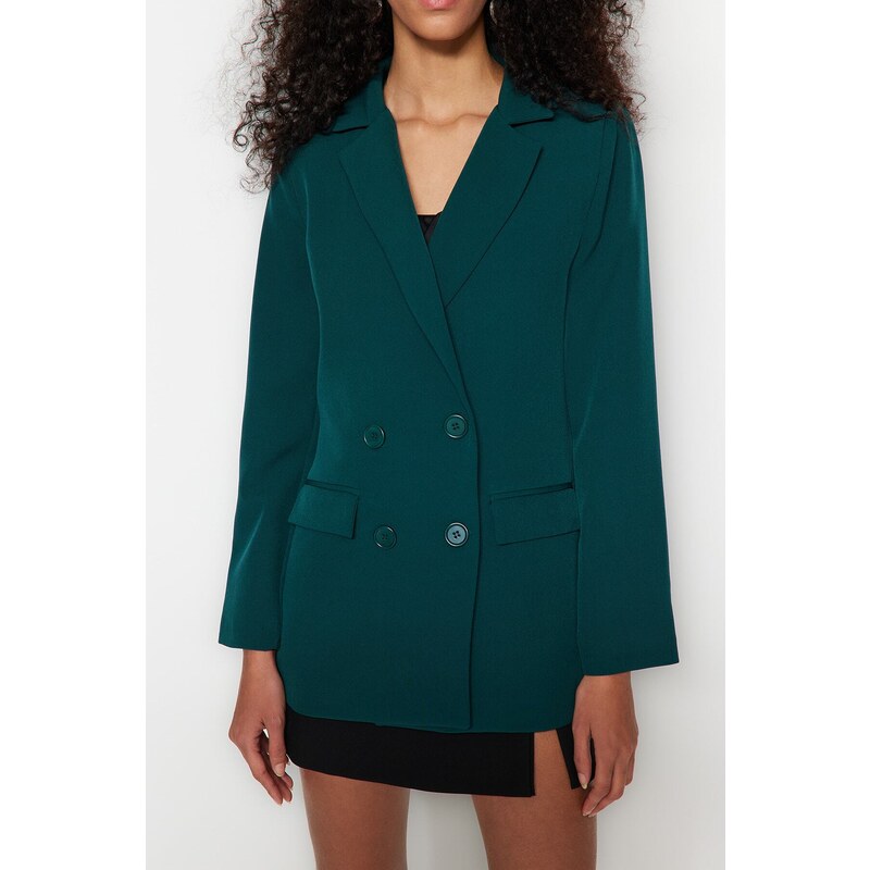 Trendyol Petrol Regular Lined Button Detailed Woven Blazer Jacket