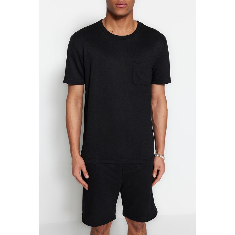 Trendyol Black Men's Regular/Regular Cut Tshirt-Shorts Cotton Tracksuit Set